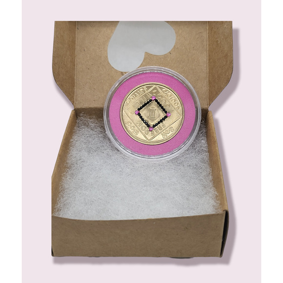 NA Narcotics Anonymous 2 year bronze medallion modified w/gems! Free NA extras! - Picture 2 of 4
